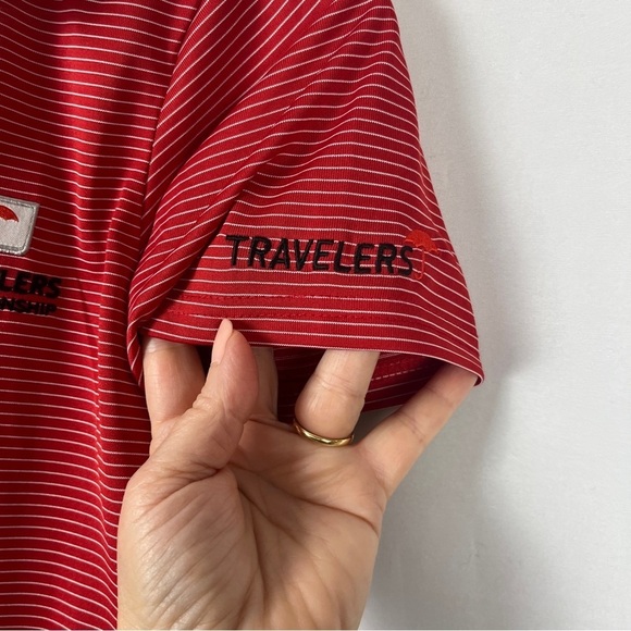 Antigua Women's Red White Stripe Pullover Quest Polo Shirt Traveler's Logo Small - Picture 6 of 9